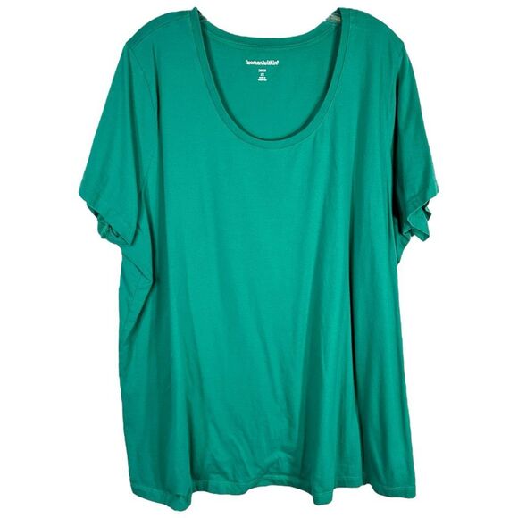 Woman Within Plus Size 2X 26W 28W Top Green Scoop Neck Short‎ Sleeve Cotton 491 - Picture 1 of 6